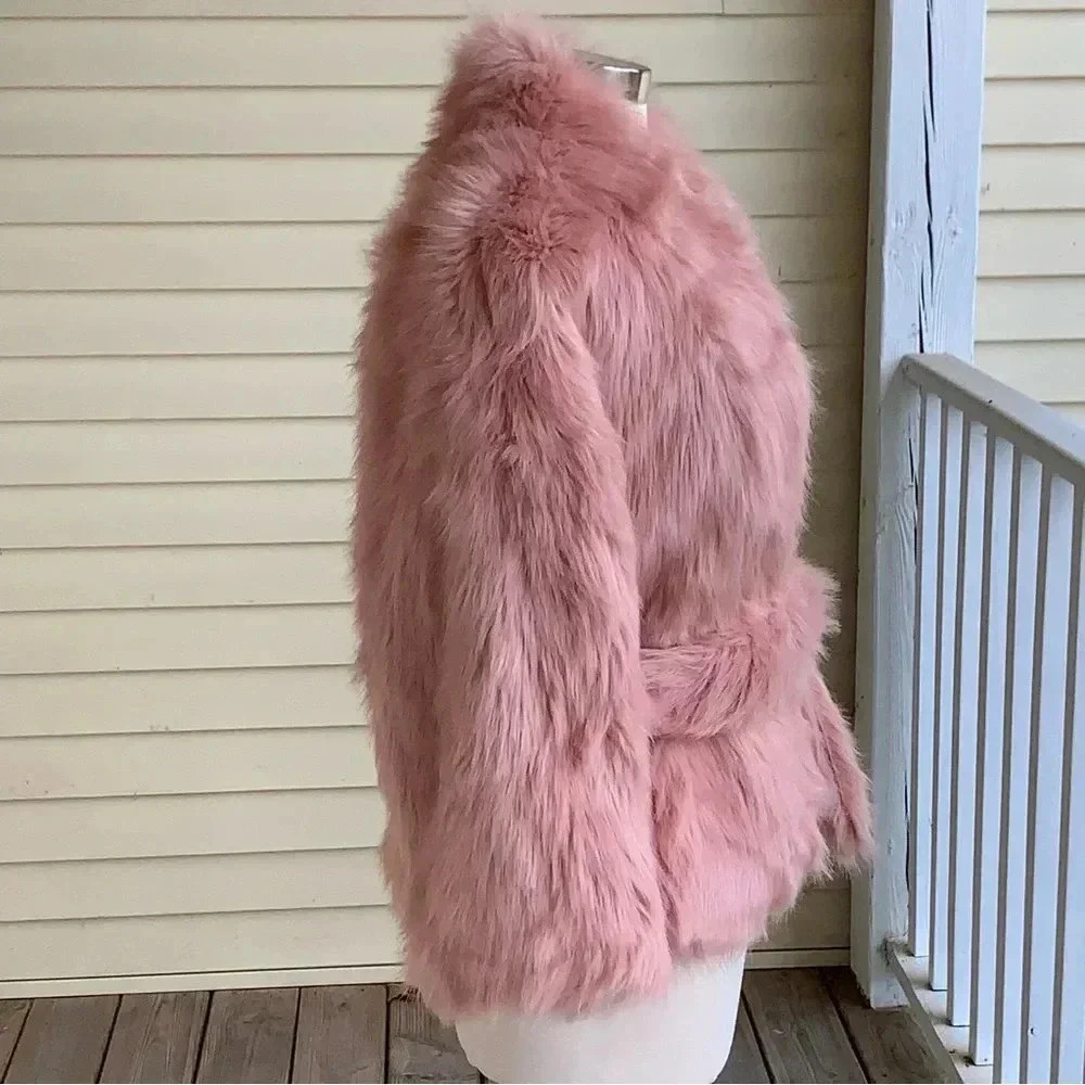 Eva Mendes NY&C Faux Fur Coat Jacket Pink Womens Size XS /S Small Barbiecore Lux - Picture 5 of 10